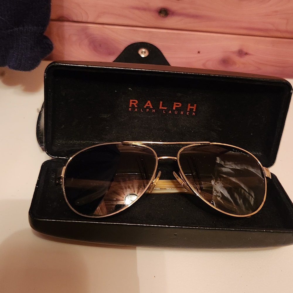 Ralph Lauren Gold Frame Aviator Sunglasses with Dark Lenses